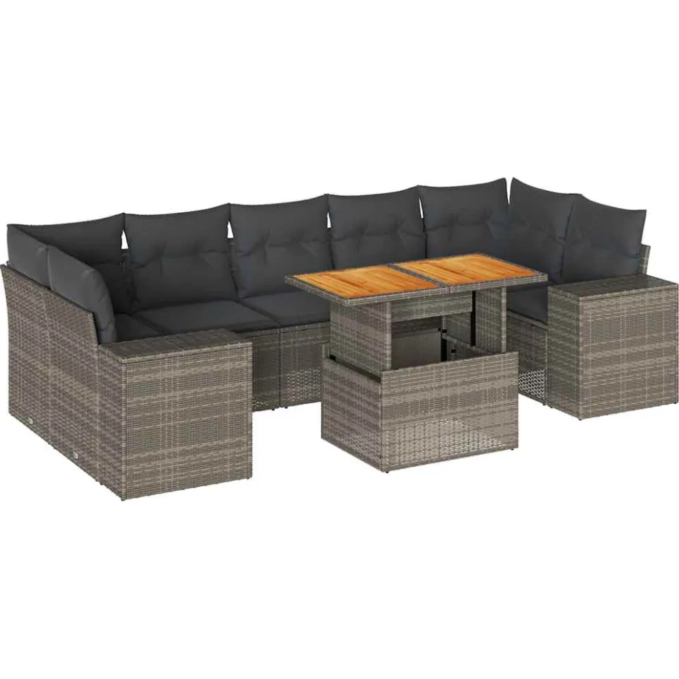 vidaXL 8-delige Loungeset met kussens poly rattan grijs, foto 3