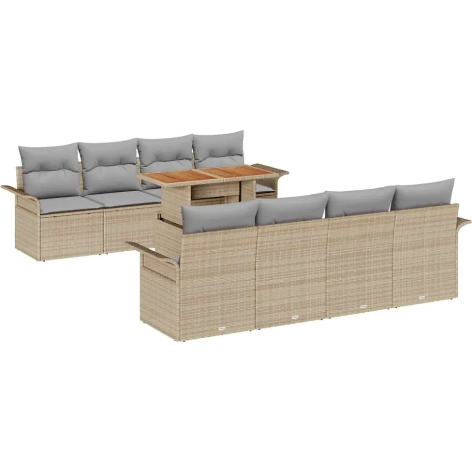 vidaXL Tuin Sofa Set 9 st Beige Poly riet, foto 3