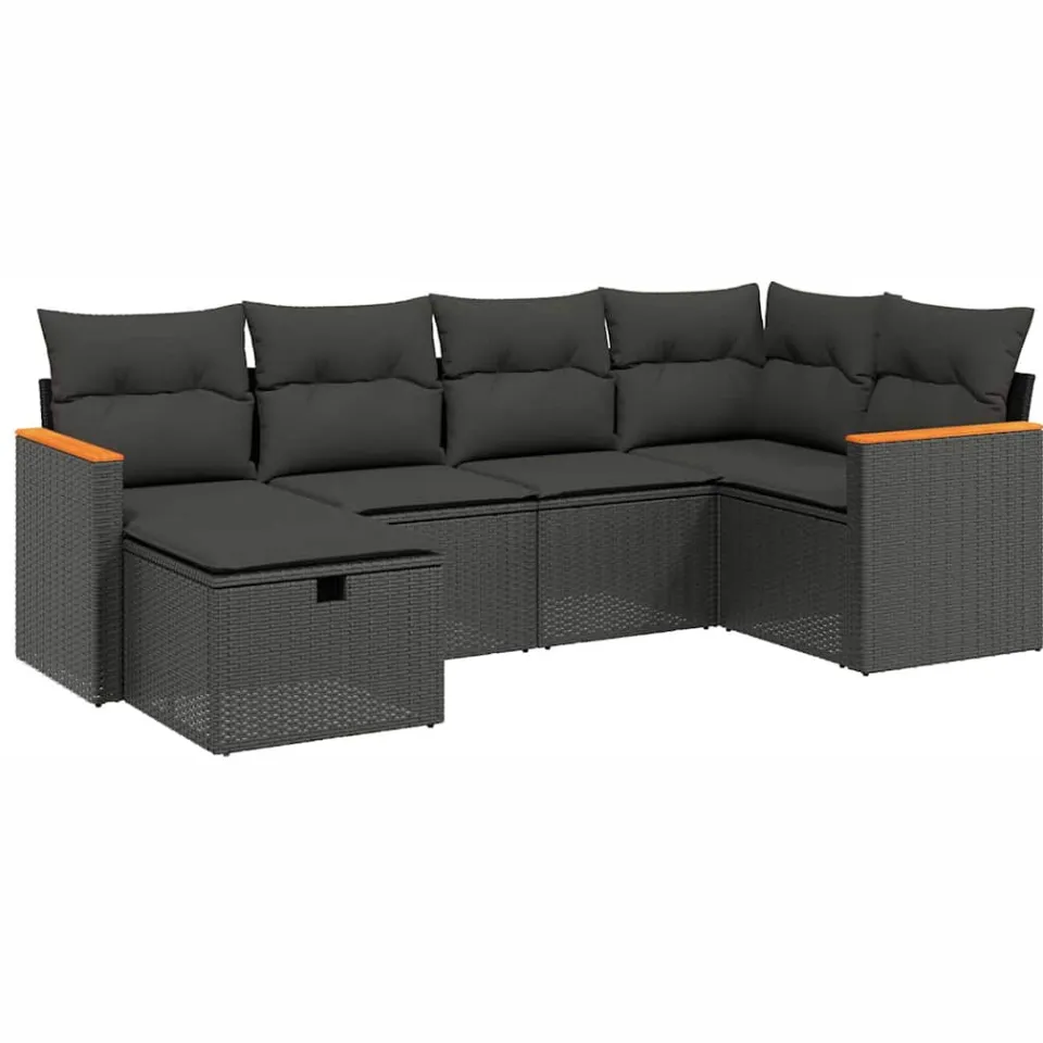 vidaXL 6-delige Loungeset met kussens poly rattan zwart, foto 3