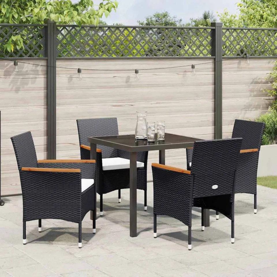 vidaXL Tuin eettafelset 5 st Zwart poly rattan, foto 3