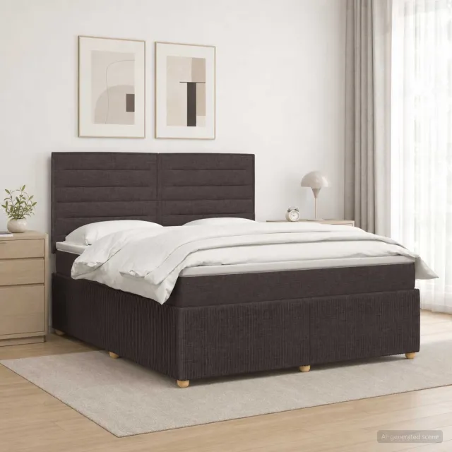 vidaXL LED Boxspring Bed met Matras Donkerbruin 160 x 200 cm Stof