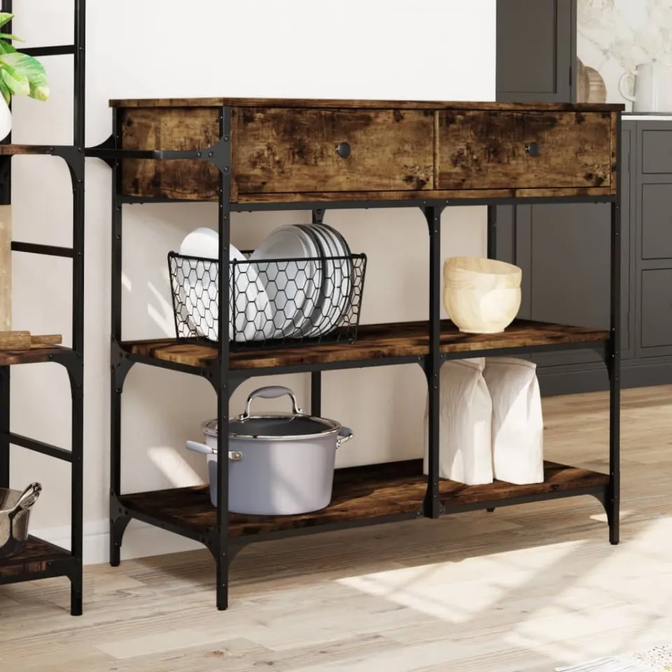 vidaXL Keukentrolley 105x42x95 cm bewerkt hout gerookt eikenkleurig, foto 3