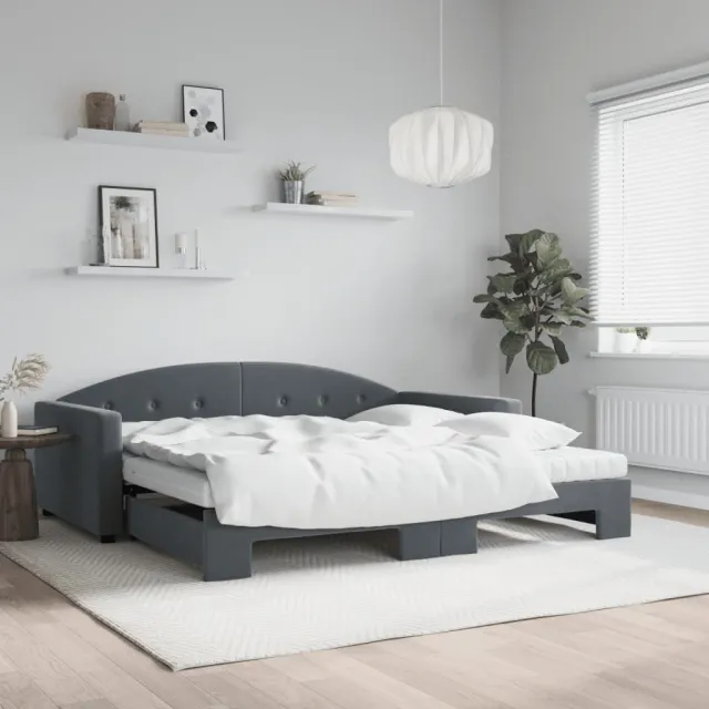 vidaXL Slaapbank onderschuifbed matrassen 100x200cm fluweeldonkergrijs grijs