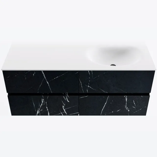 Mondiaz VICA 120cm badmeubel onderkast Marquina 4 lades. Wastafel MOON rechts 1 kraangat, kleur Talc.
