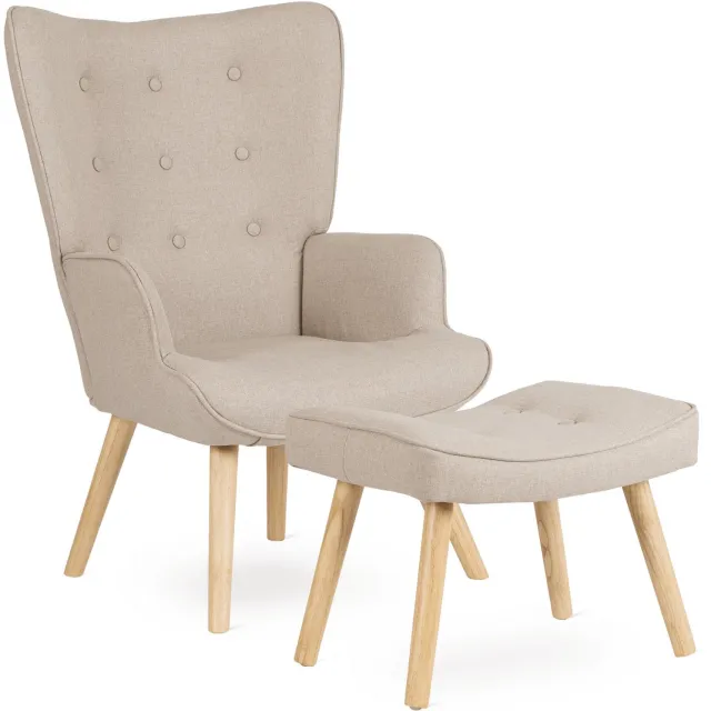 Mebel Elite Lozano 2 - Fauteuil met voetenbank - Beige - Houten poten