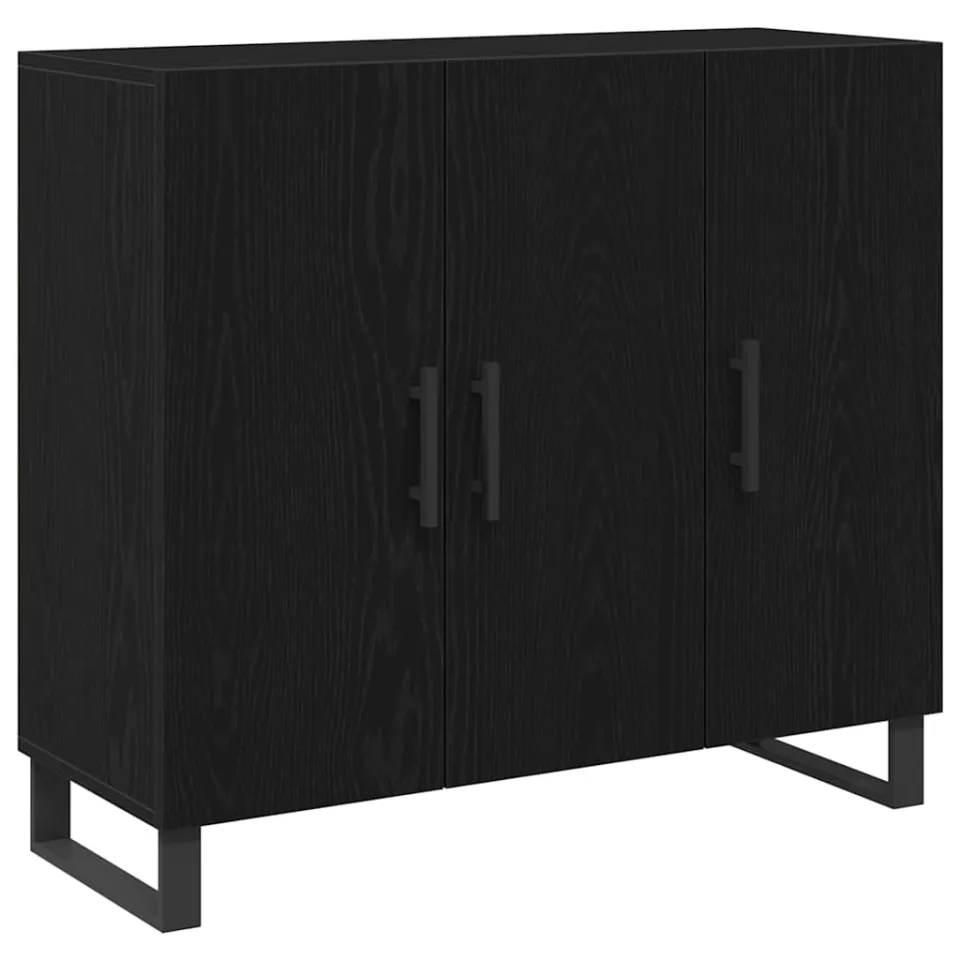 vidaXL Dressoir Zwart Eiken 90 x 34 x 80 cm Bewerkt hout, foto 3
