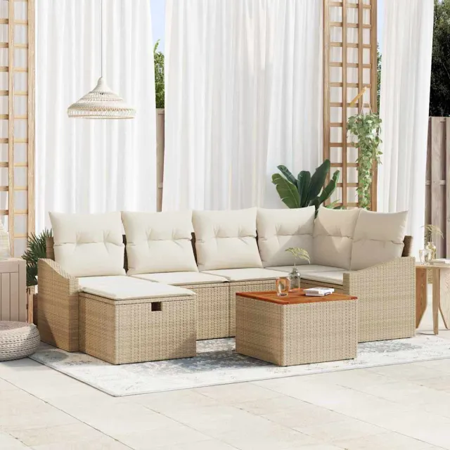 vidaXL Tuin Sofa Set met kussen met opslag 7 pcs Beige Poly riet, foto 2
