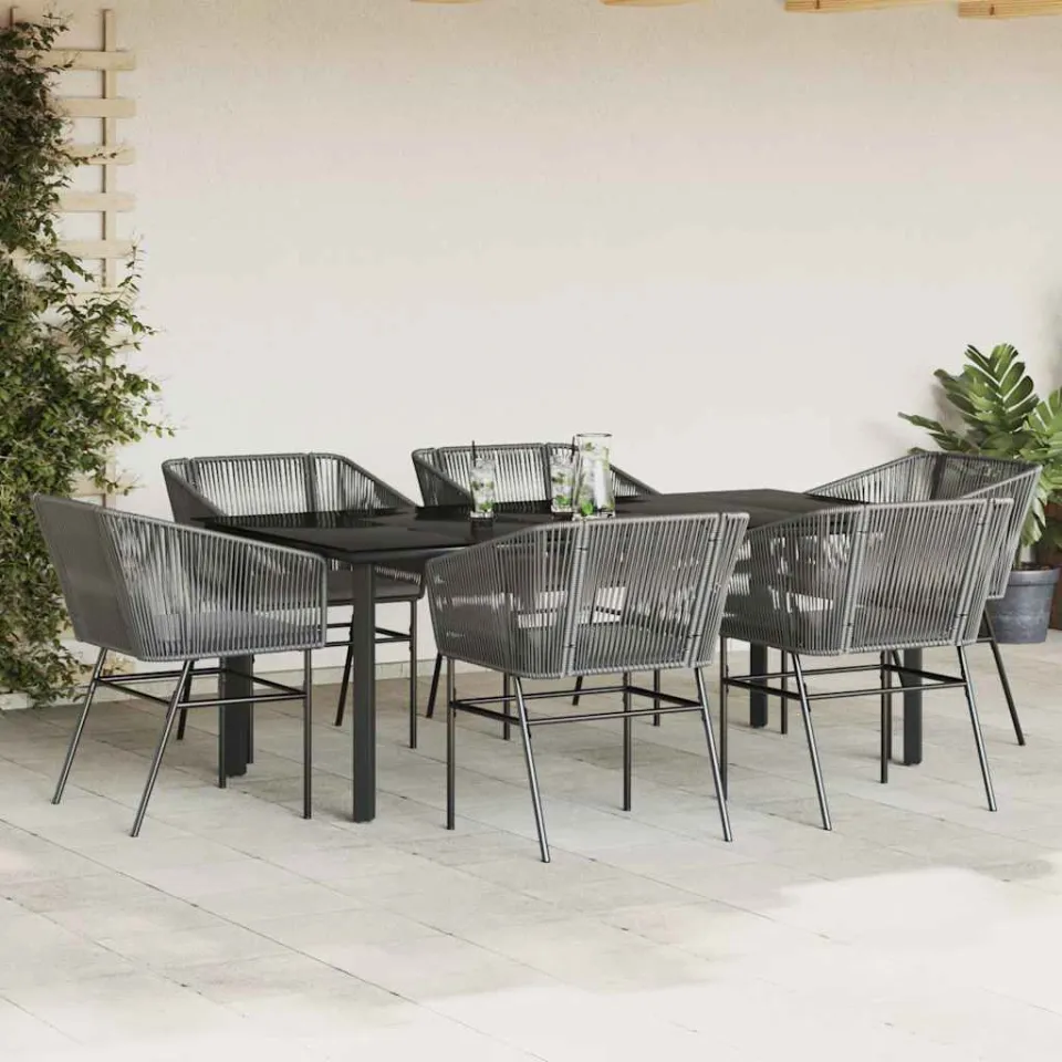 vidaXL 7-delige Tuinset met kussens poly rattan glas grijs, foto 2