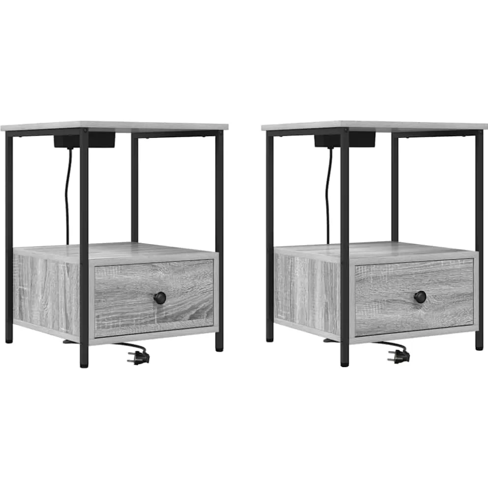 vidaXL Nachtkastje 2 st Grijs Sonoma 42 x 41 x 56 cm Bewerkt hout, foto 3