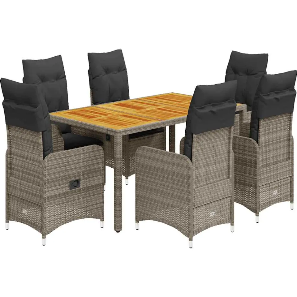 vidaXL 7-delige Bistroset met kussens poly rattan grijs