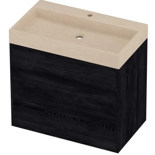 Proline Evoli Badmeubelset Hardsteen Loft 1 Kraangat Voor Grepen 80x46x75 cm Sand Stone Black Oak
