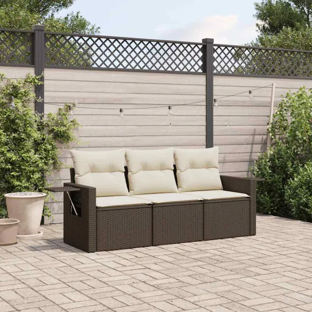 vidaXL 3-delige Loungeset met kussens poly rattan bruin, foto 2