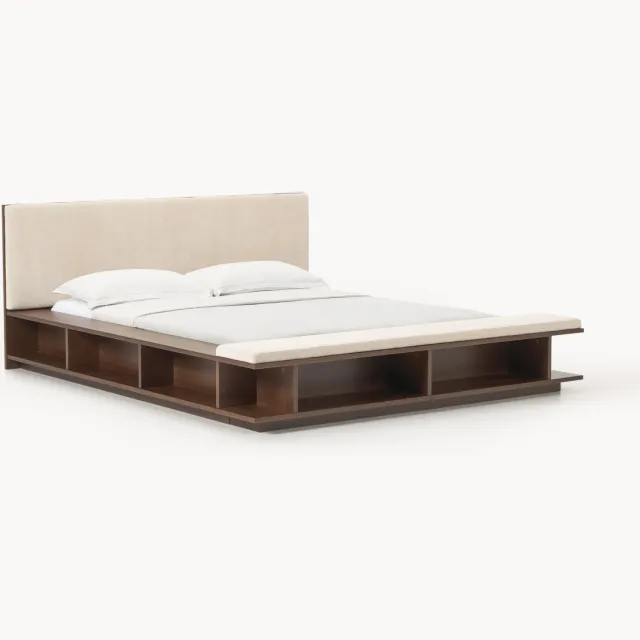 Westwing Collection Houten bed Clark met bank en zijplanken beige