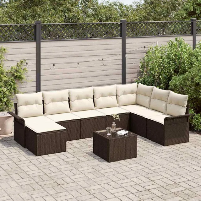 vidaXL Tuin Sofa Set 9 st Grijs Poly riet, foto 2