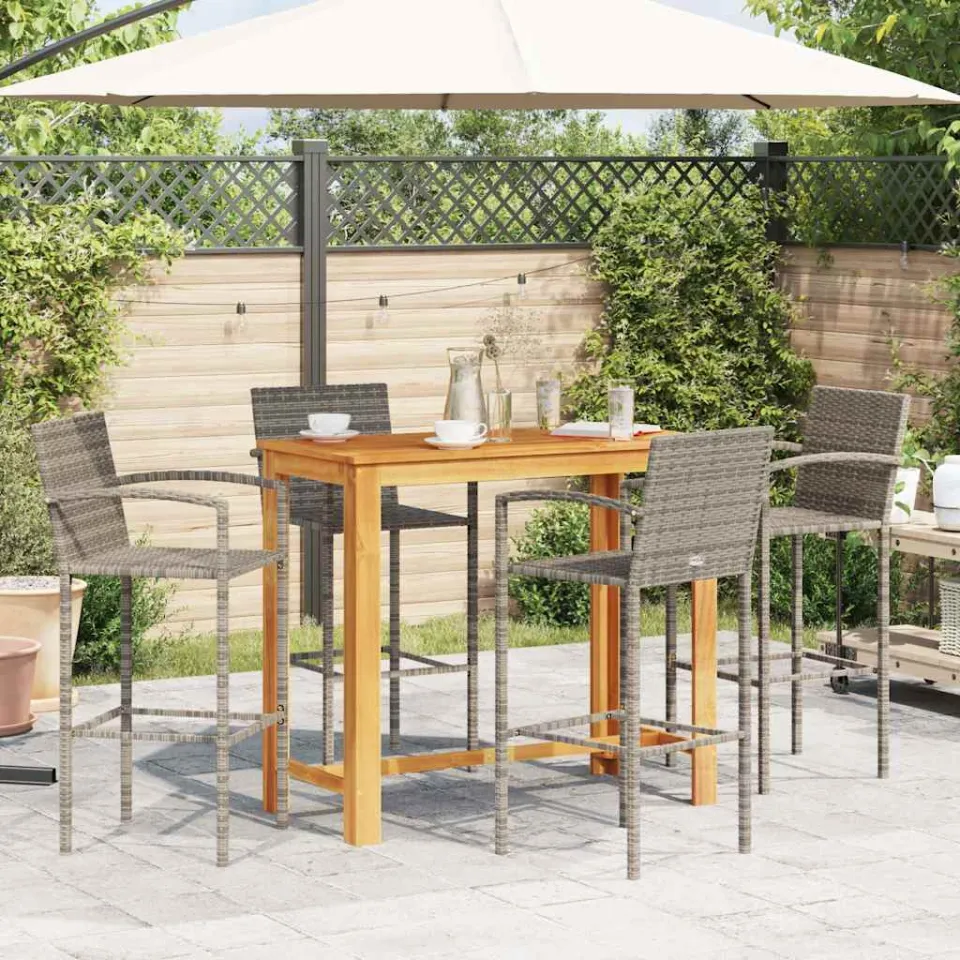 vidaXL 5-delige Tuinbarset massief acaciahout en poly rattan grijs, foto 3