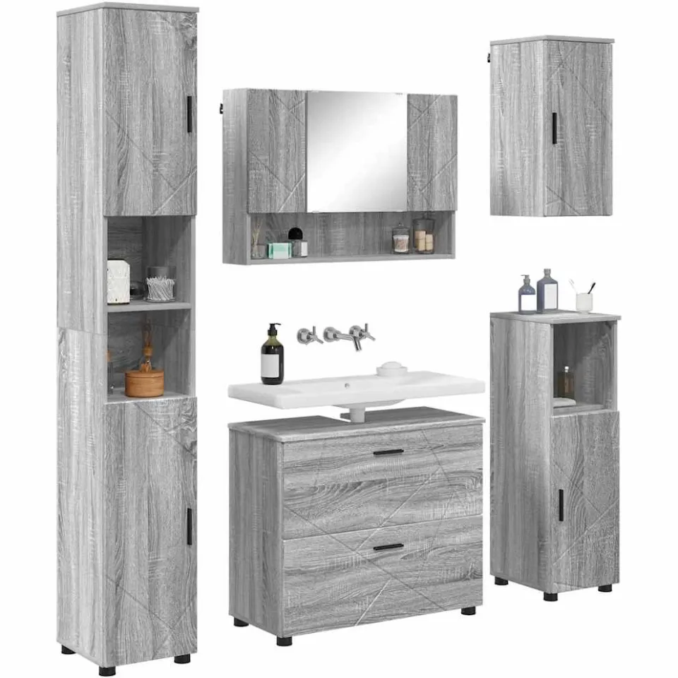vidaXL Badkamermeubelset 5 st Grijs Sonoma 35 x 30 x 192 cm