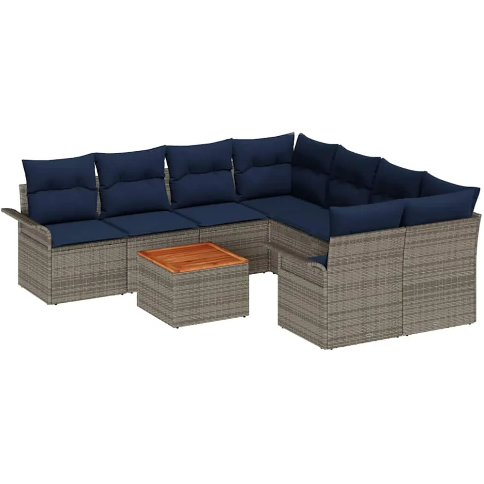 vidaXL Tuinbankenset 9 st Grijs poly rattan