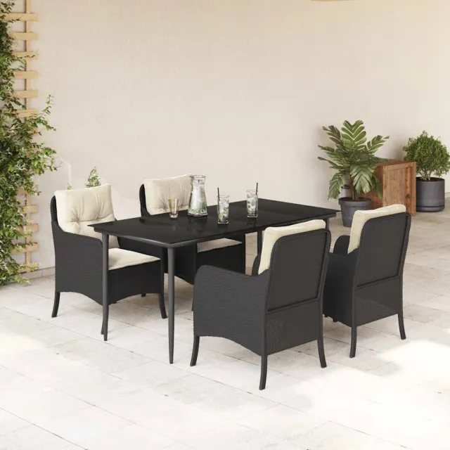 vidaXL 5-delige Tuinset met kussens poly rattan zwart, foto 2