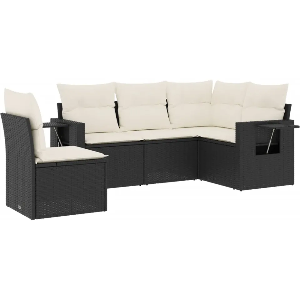vidaXL 5-delige Loungeset met kussens poly rattan zwart, foto 3