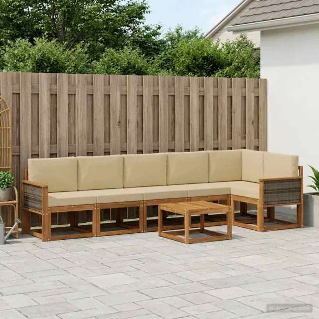 vidaXL Buiten bankenset 7 st 6-zits Natuurlijk en Beige