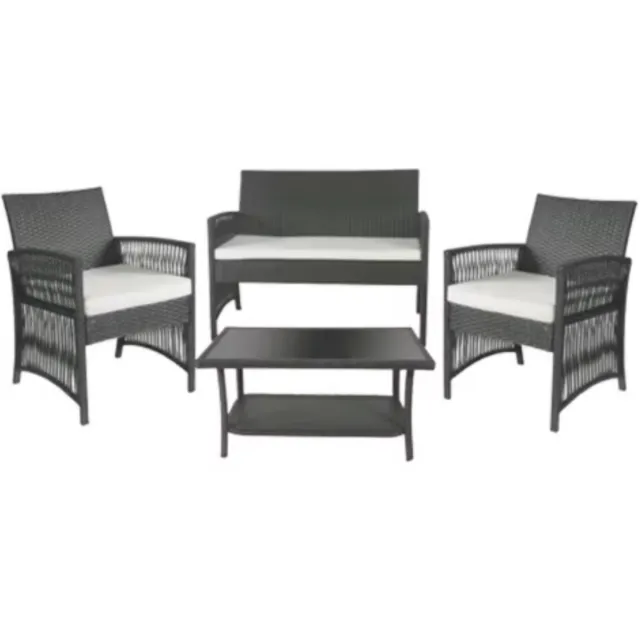 Bolt Edge Rotan Tuinmeubelen Set - Voor Buiten en Balkon - 4 Stuks - Rotan Patio Meubelen - Weven Rieten Sofa Set met Kussens en Glazen Tafelm - Donkergrijs