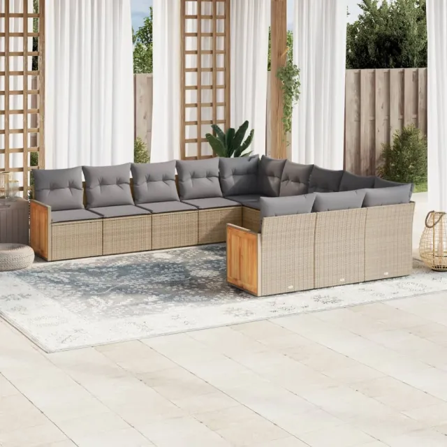 vidaXL 11-delige Tuinset met kussens poly rattan beige, foto 2