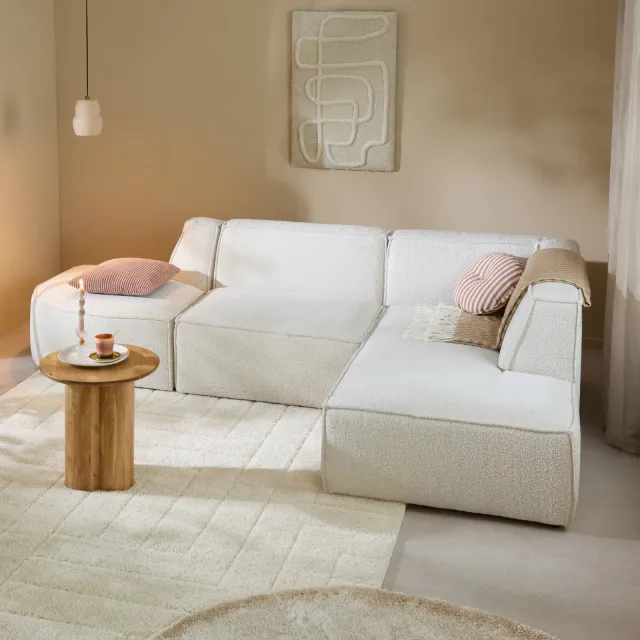 NOUS Living hoekbank Newton met ronde hoek - crème Crème bouclé