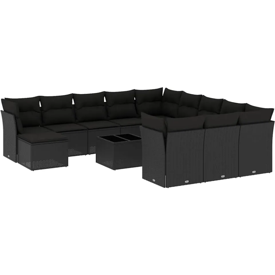 vidaXL 13-delige Loungeset met kussens poly rattan zwart