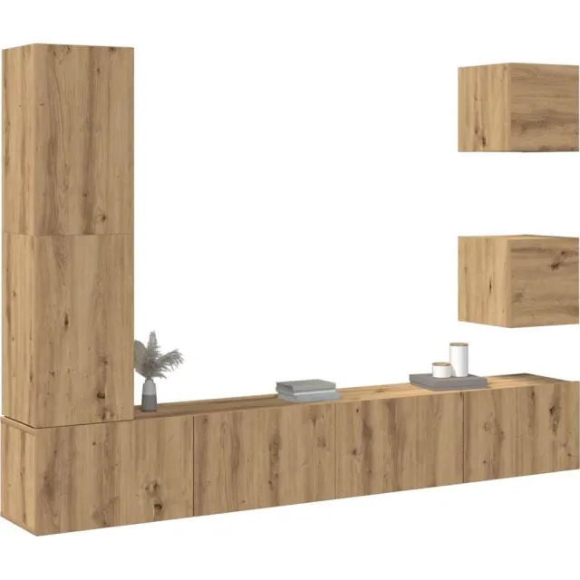 vidaXL 5-delig Tv-meubelset wandmontage bewerkt hout artisanaal eiken Bruin
