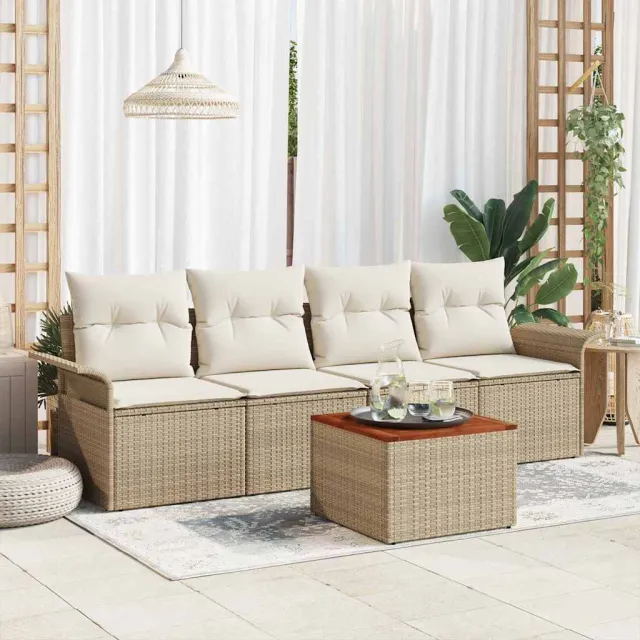 vidaXL Tuinbankenset 5 st Beige poly rattan, foto 2