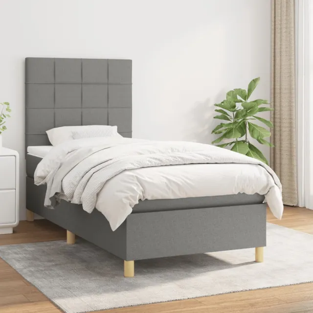 vidaXL Boxspring met matras stof donkergrijs 90x200 cm grijs