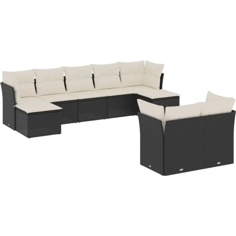 vidaXL 9-delige Loungeset met kussens poly rattan zwart, foto 3