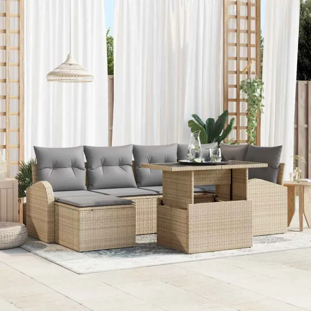 vidaXL Tuin Sofa Set 7 st Beige en Licht Grijs poly rattan, foto 2
