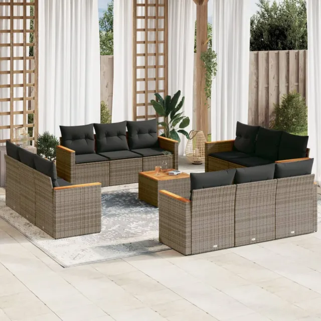 vidaXL 13-delige Loungeset met kussens poly rattan grijs, foto 2