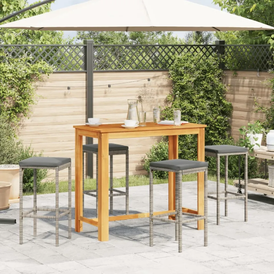 vidaXL 5-delige Tuinbarset massief acaciahout en poly rattan grijs, foto 3