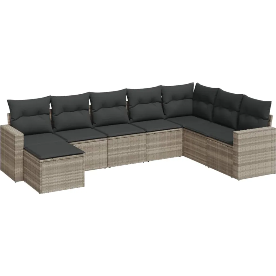vidaXL 8-delige Loungeset met kussens poly rattan lichtgrijs