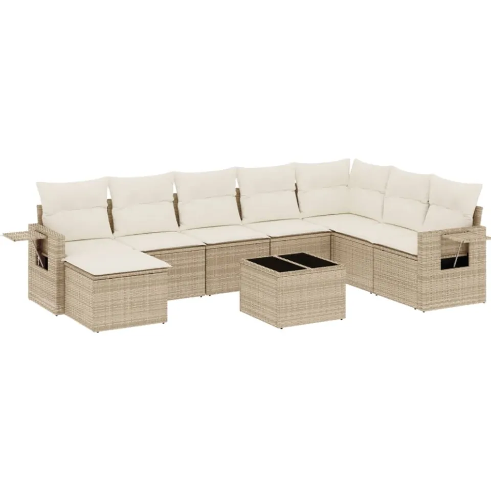 vidaXL 9-delige Loungeset met kussens poly rattan beige, foto 3