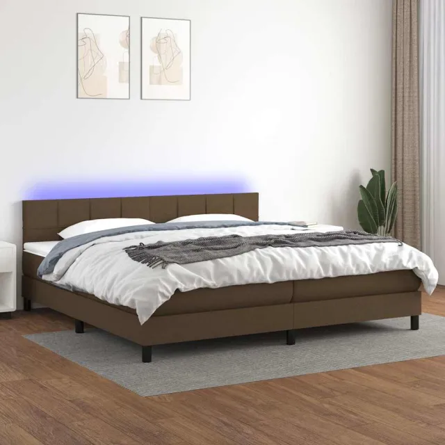 vidaXL Boxspring met matras en LED stof donkerbruin 200x200 cm bruin