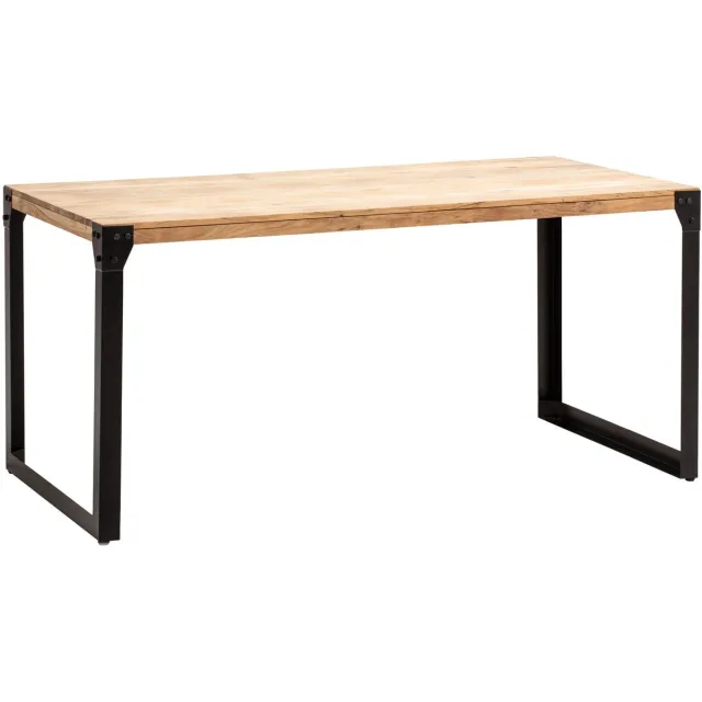 Ervesto eettafel 180x90x76 cm acacia massief hout metalen eettafel industrieel, keukentafel met metalen poten, grote houten tafel, eettafel eetkamer rechthoekig Bruin