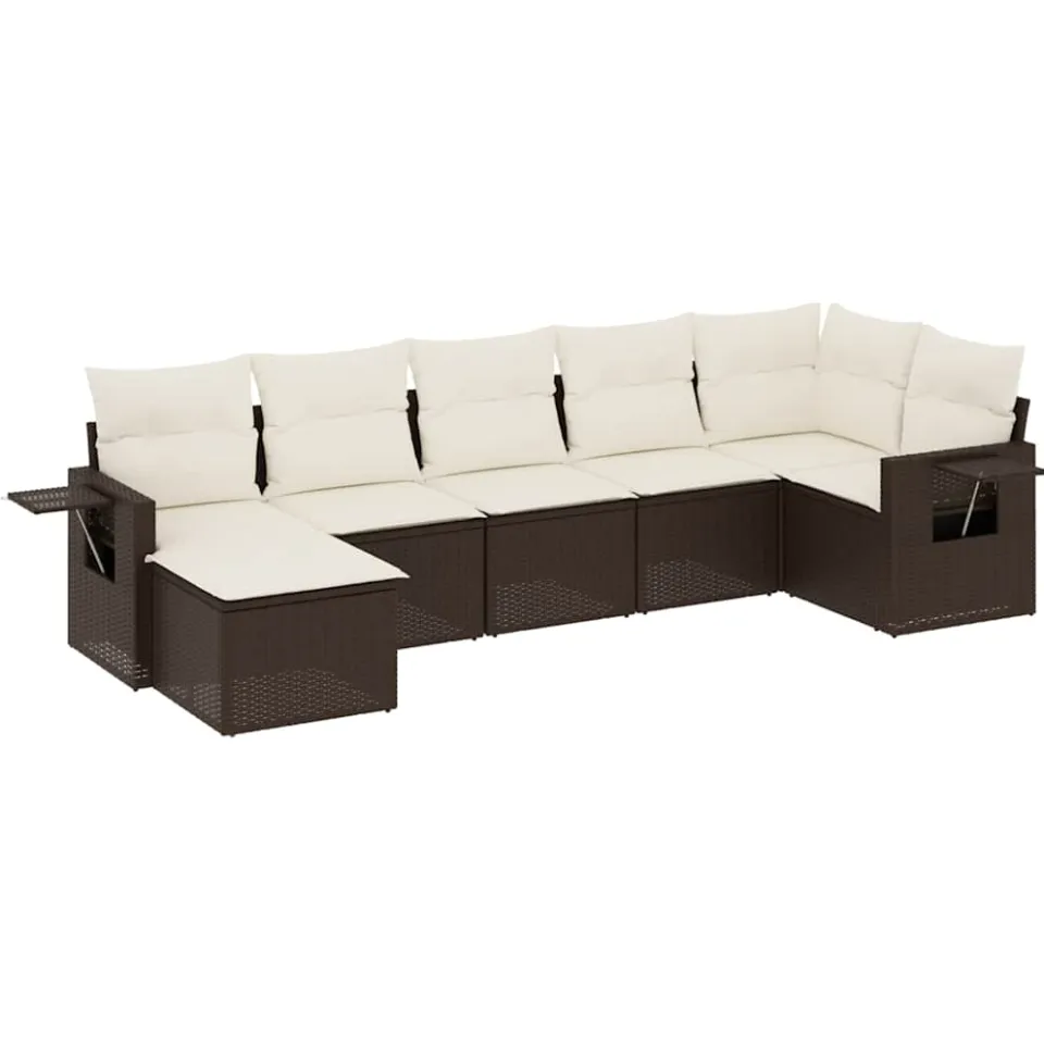 vidaXL 7-delige Loungeset met kussens poly rattan bruin, foto 3