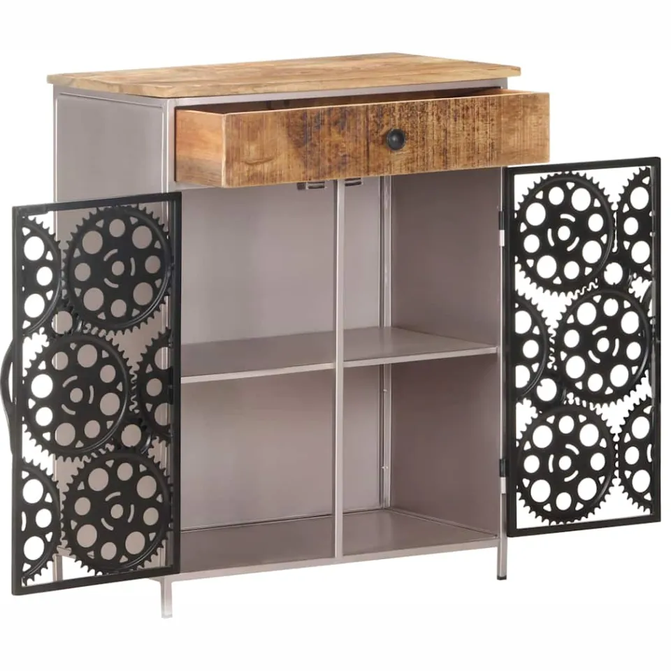 vidaXL Dressoir 60x35x75 cm ruw mangohout en ijzer bruin, foto 3