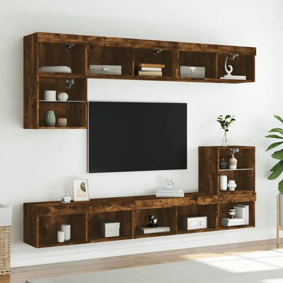 vidaXL Tv-meubels met LED-verlichting 2 st 80x30x30 cm gerookt eiken, foto 3
