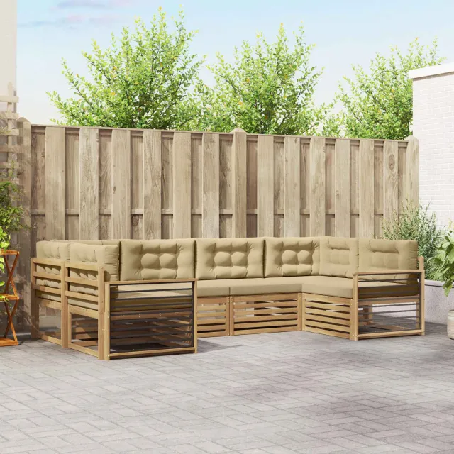 vidaXL Buiten bankenset 6 st 6-zits Wit en Beige Massief Acaciahout