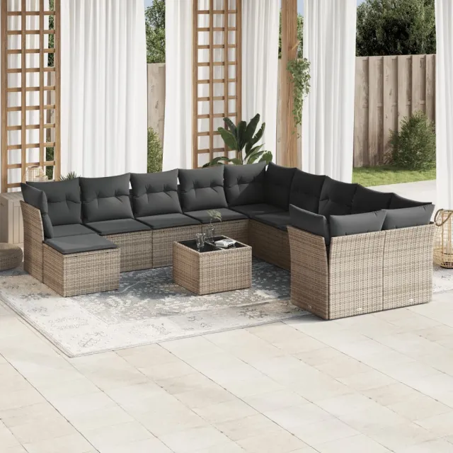 vidaXL 12-delige Loungeset met kussens poly rattan grijs, foto 2