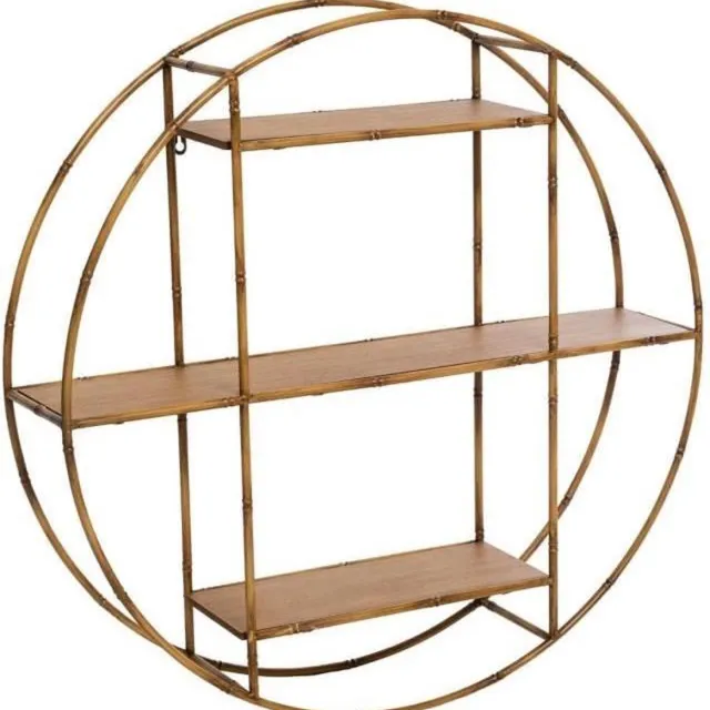 Atmosphera Asco ronde wandplank in metaal en hout - Naturel - L. 77 x l. 18 x H. 77 cm Multi