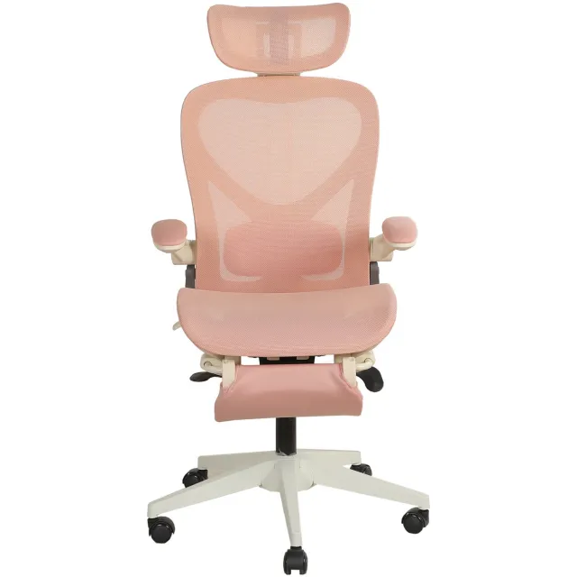 Wishdor Ergonomische bureaustoel met opklapbare rugleuning - Verstelbare hoofdsteun en lendensteun - Kantelfunctie en opklapbare armleuningen - Mesh - Roze - 49 x 67 x 129 cm