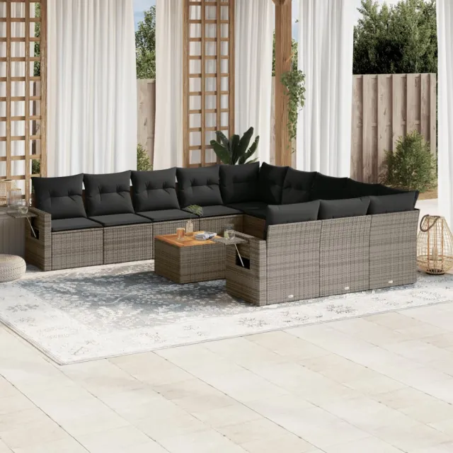 vidaXL 12-delige Loungeset met kussens poly rattan grijs, foto 2