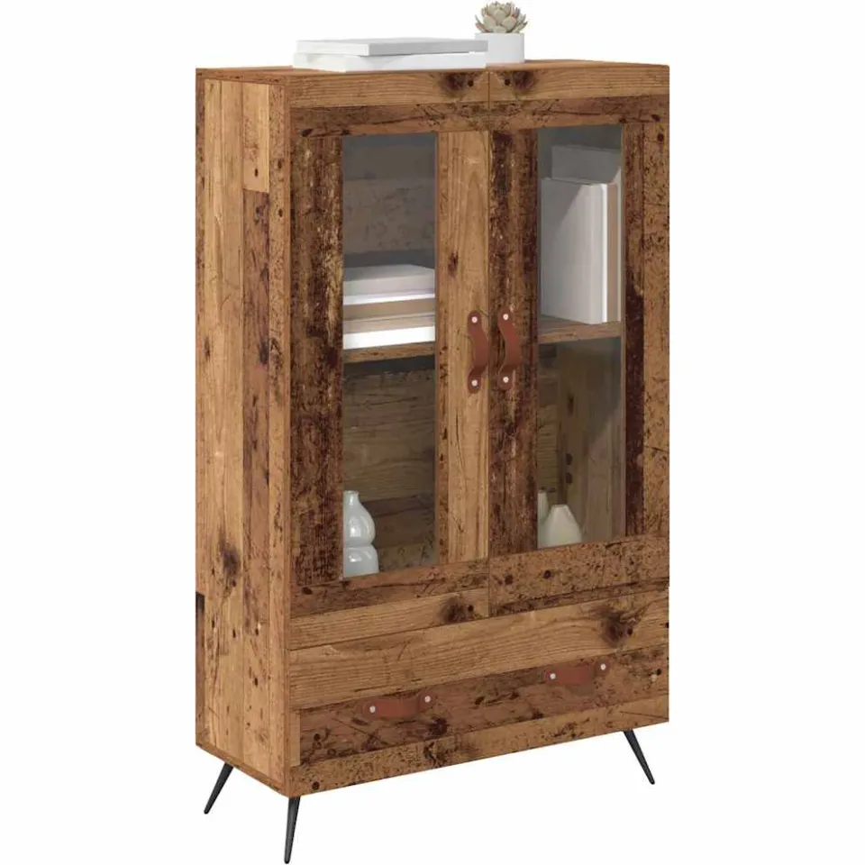 vidaXL Highboard Oud Hout 69,5 x 31 x 115 cm Geengineerd Hout en Glas Bruin