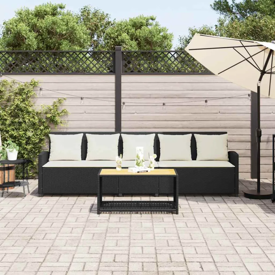 vidaXL Tuinbank 5-zits met kussens poly rattan zwart, foto 3