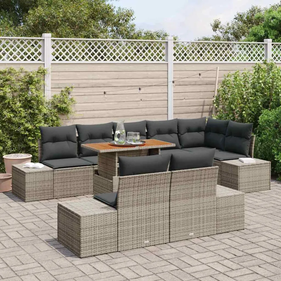 vidaXL Tuin Sofa Set 9 st Grijs Poly riet, foto 3